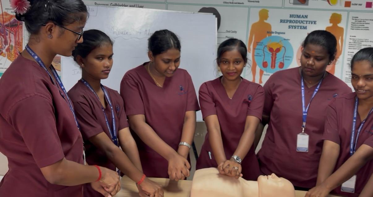 B.Sc Nursing student with stethoscope in skills lab